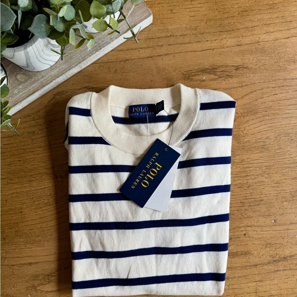 Polo Ralph Lauren Striped Cotton Blend Crew Neck Short Sleeve Sweater NWT XS - Picture 9 of 10